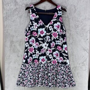 Banana Republic Drop Waist Flounce Hem Blue & Floral Sleeveless Dress Size 12